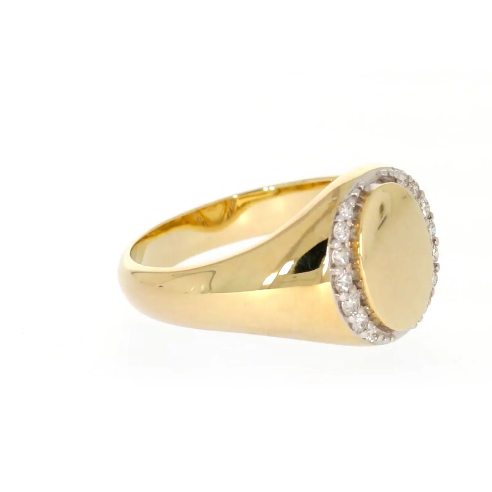 9ct Yellow Gold with 1/4 CARAT tw of Diamonds Halo Signet  Mens Ring