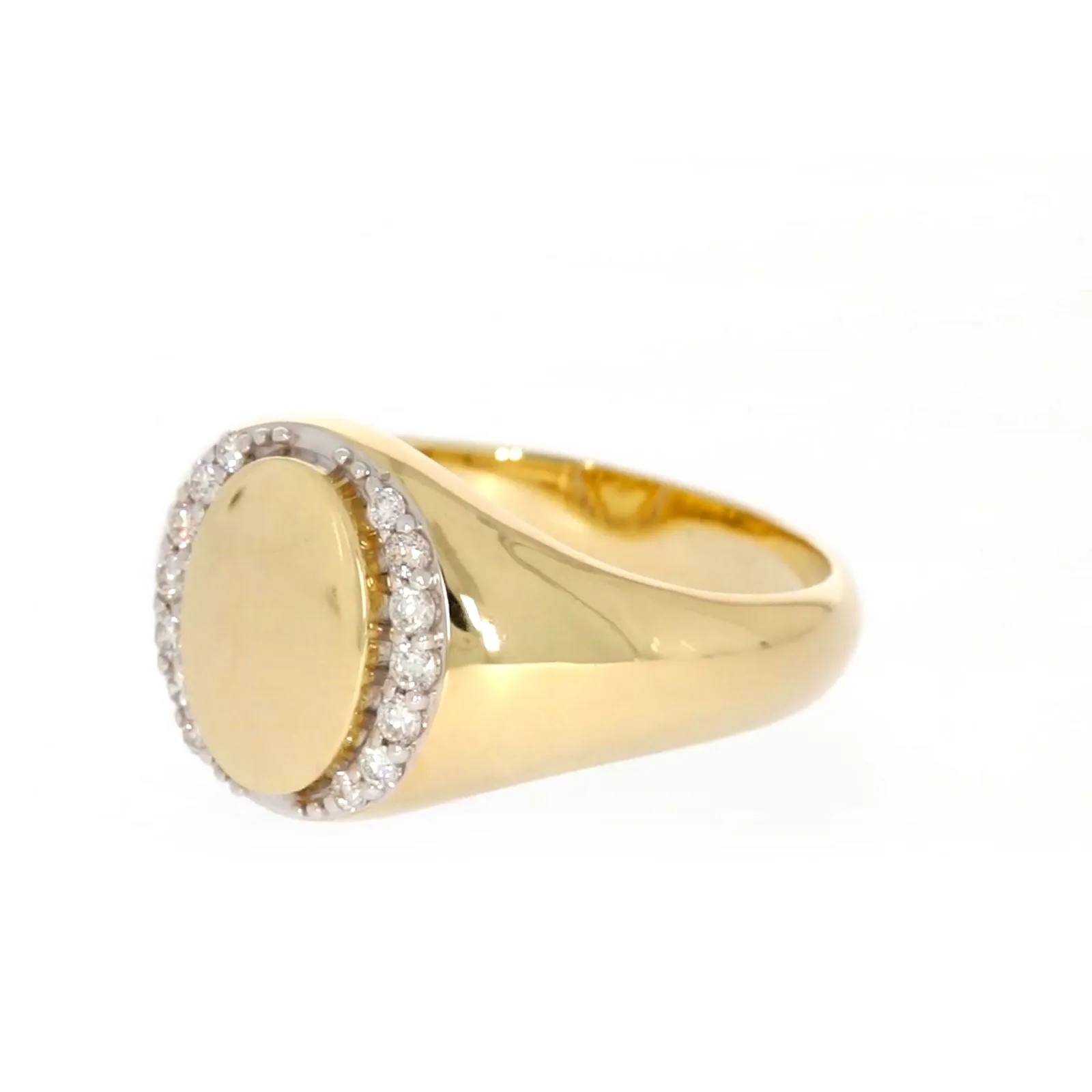 9ct Yellow Gold with 1/4 CARAT tw of Diamonds Halo Signet  Mens Ring