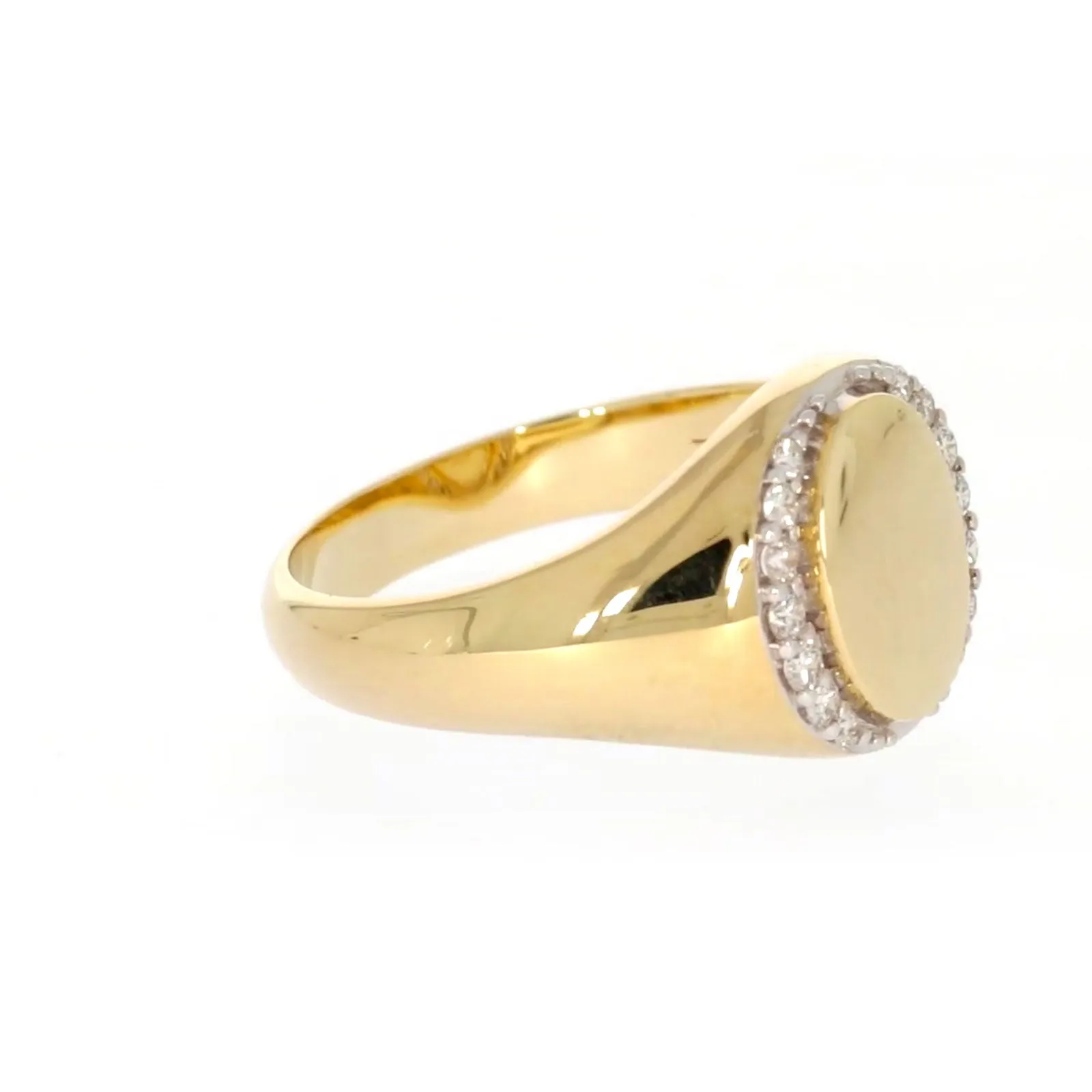 9ct Yellow Gold with 1/4 CARAT tw of Diamonds Halo Signet  Mens Ring