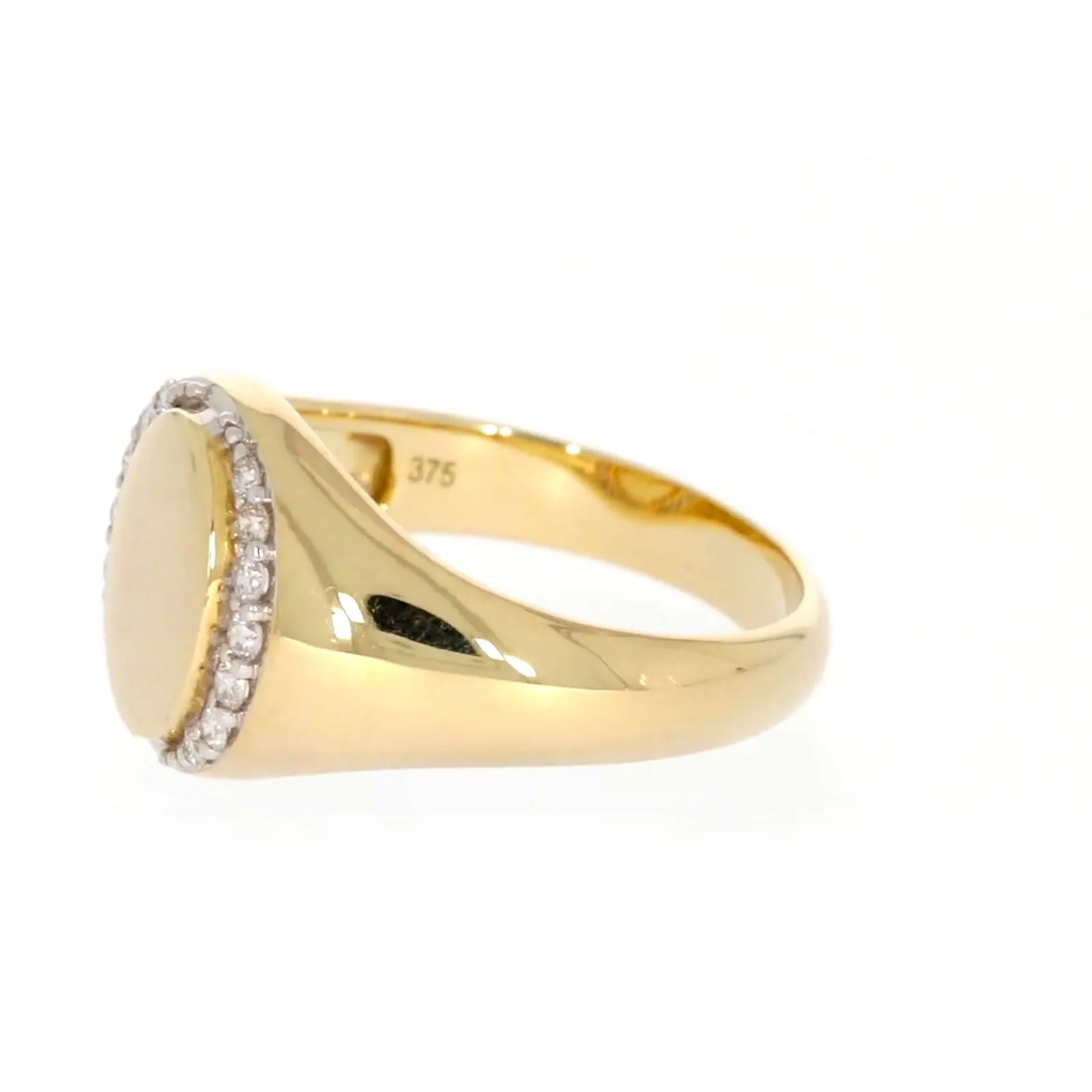 9ct Yellow Gold with 1/4 CARAT tw of Diamonds Halo Signet  Mens Ring