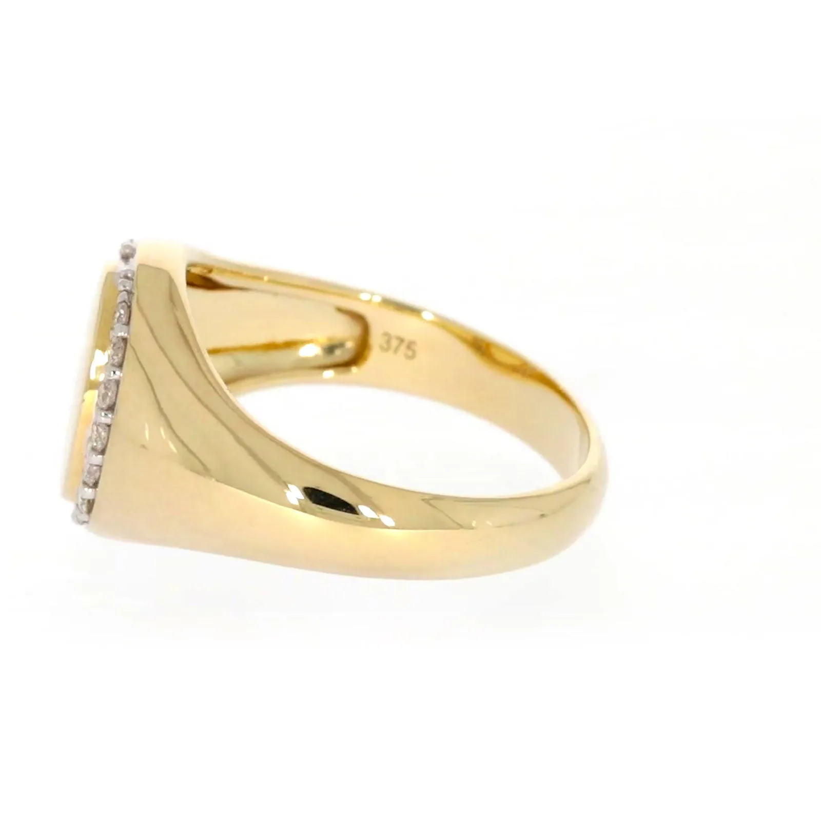 9ct Yellow Gold with 1/4 CARAT tw of Diamonds Halo Signet  Mens Ring