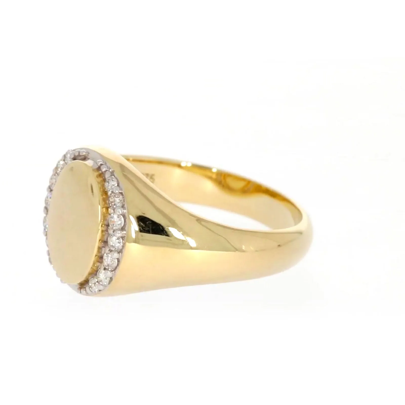 9ct Yellow Gold with 1/4 CARAT tw of Diamonds Halo Signet  Mens Ring