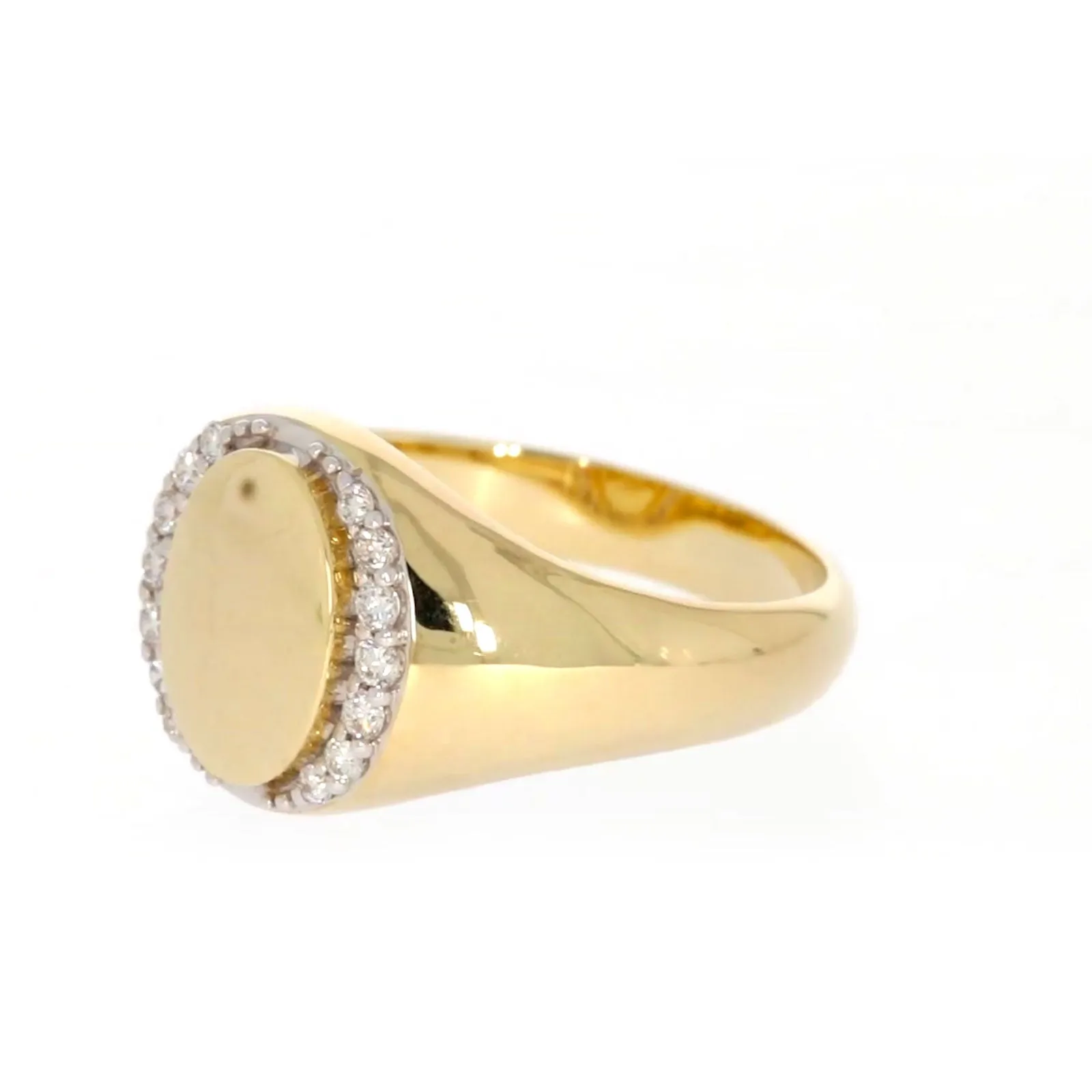 9ct Yellow Gold with 1/4 CARAT tw of Diamonds Halo Signet  Mens Ring