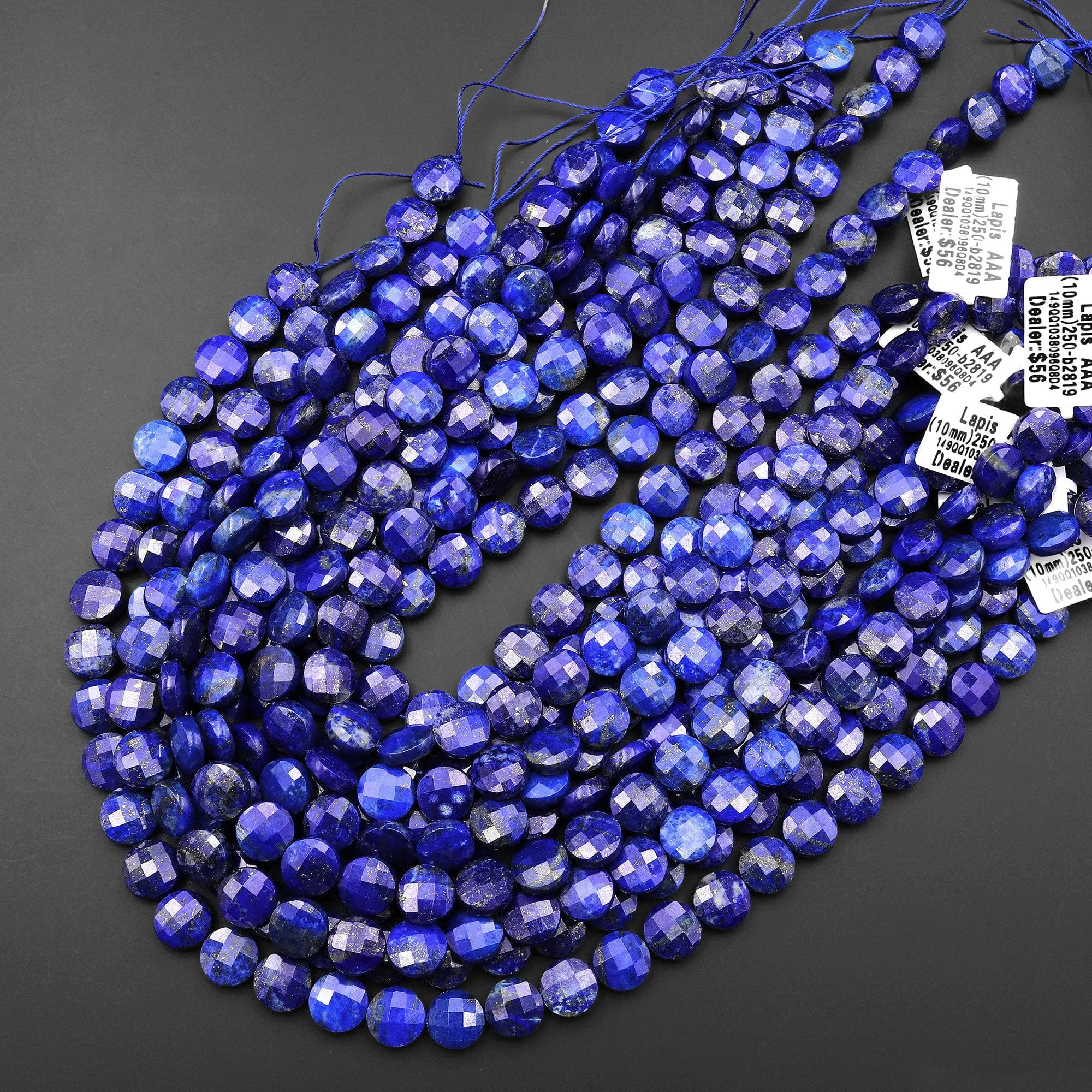 AAA Faceted Natural Blue Lapis Coin 10mm Beads Gemstone 15.5" Strand