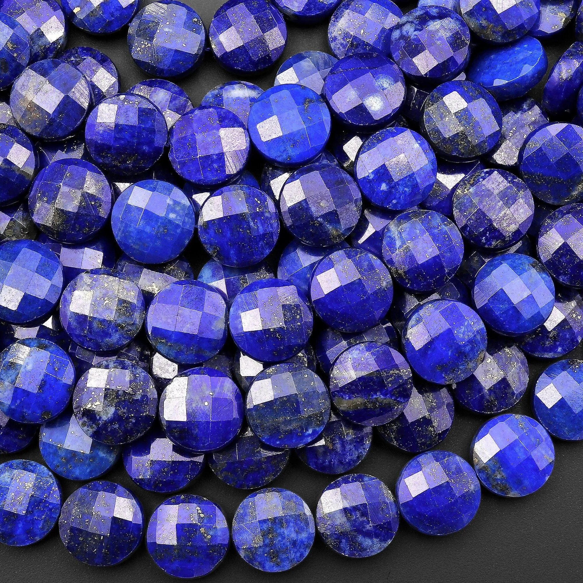 AAA Faceted Natural Blue Lapis Coin 10mm Beads Gemstone 15.5" Strand