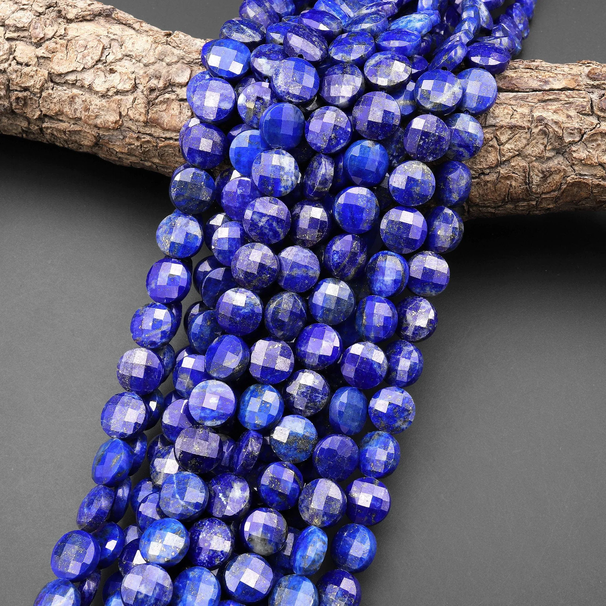 AAA Faceted Natural Blue Lapis Coin 10mm Beads Gemstone 15.5" Strand