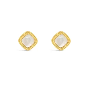 Absolute Jewellery Mother Of Pearl Rhombus Stud Gold Earrings