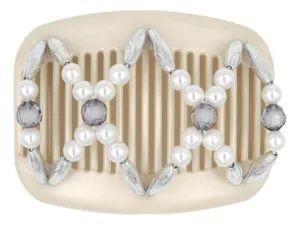 African Butterfly Hair Comb - Dalena White Pearl 27