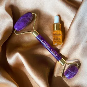 Amethyst Roller & Massager for Face, Neck and Under eye with FREE Gold Beauty Elixir Oil