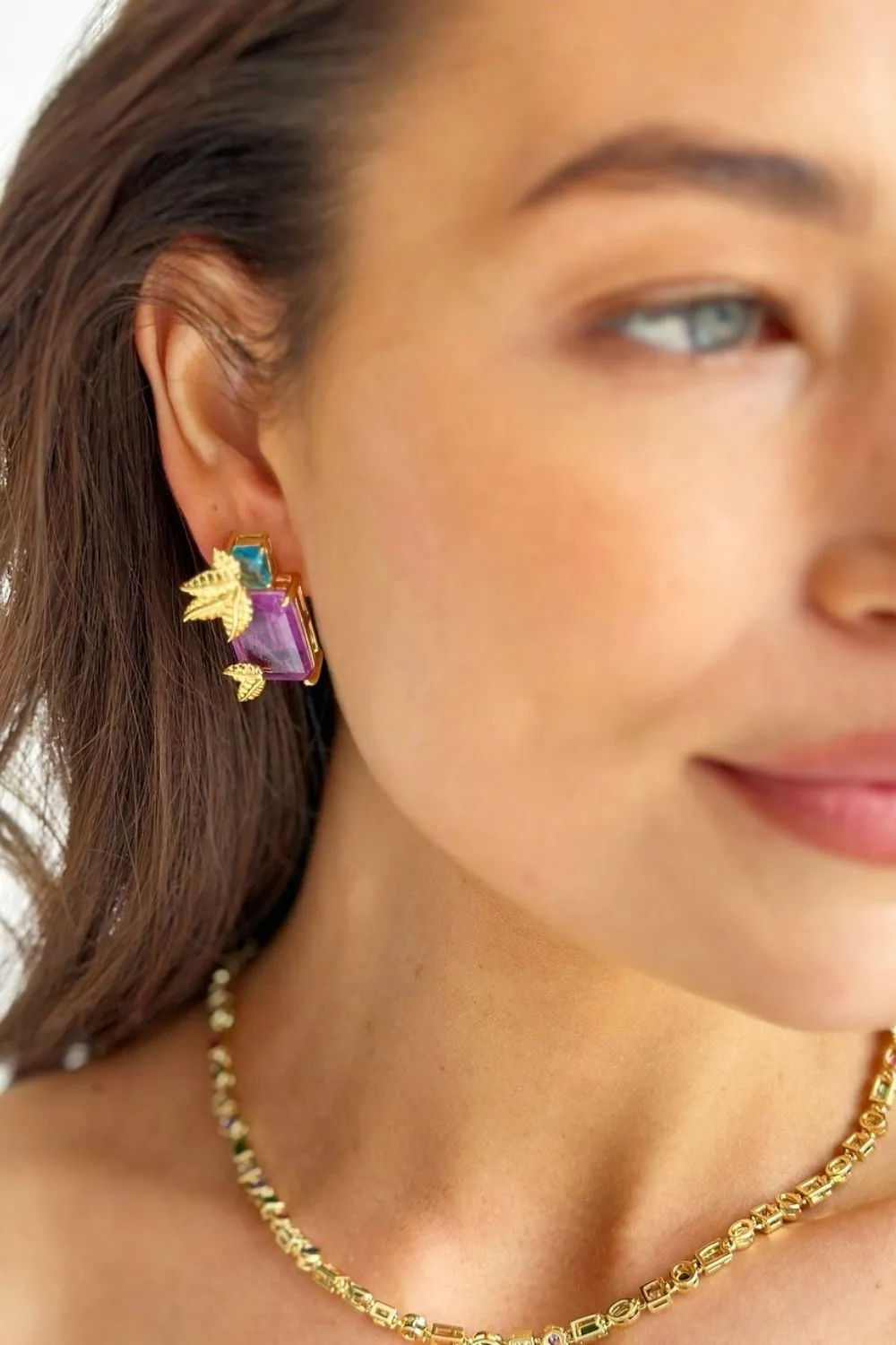 AMETHYST SQUARE PALM EARRINGS