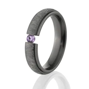 Amethyst, Tree Bark, Black Tension Set, 5mm Ring