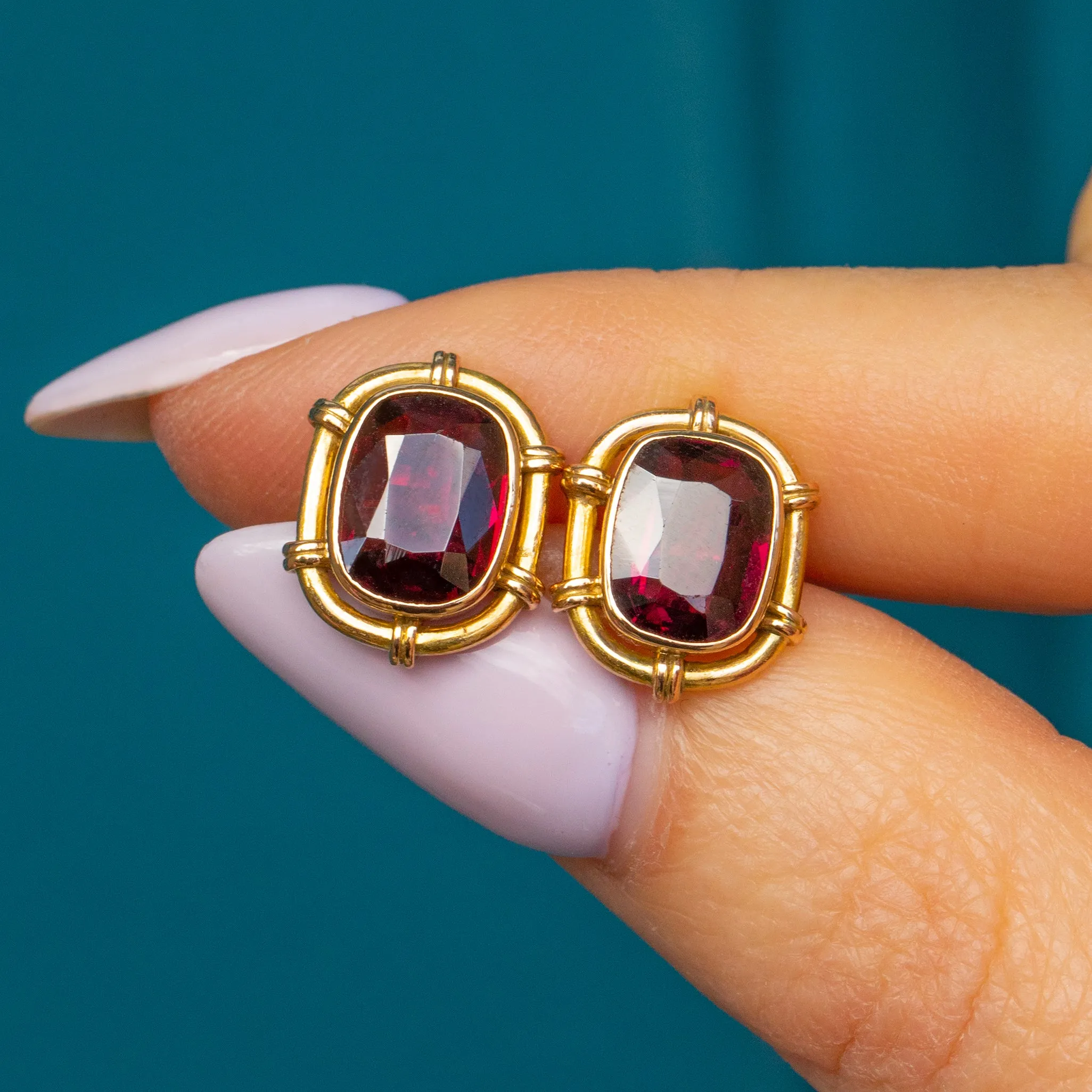 Antique 15ct Gold Garnet Stud Earrings, 7.74ct