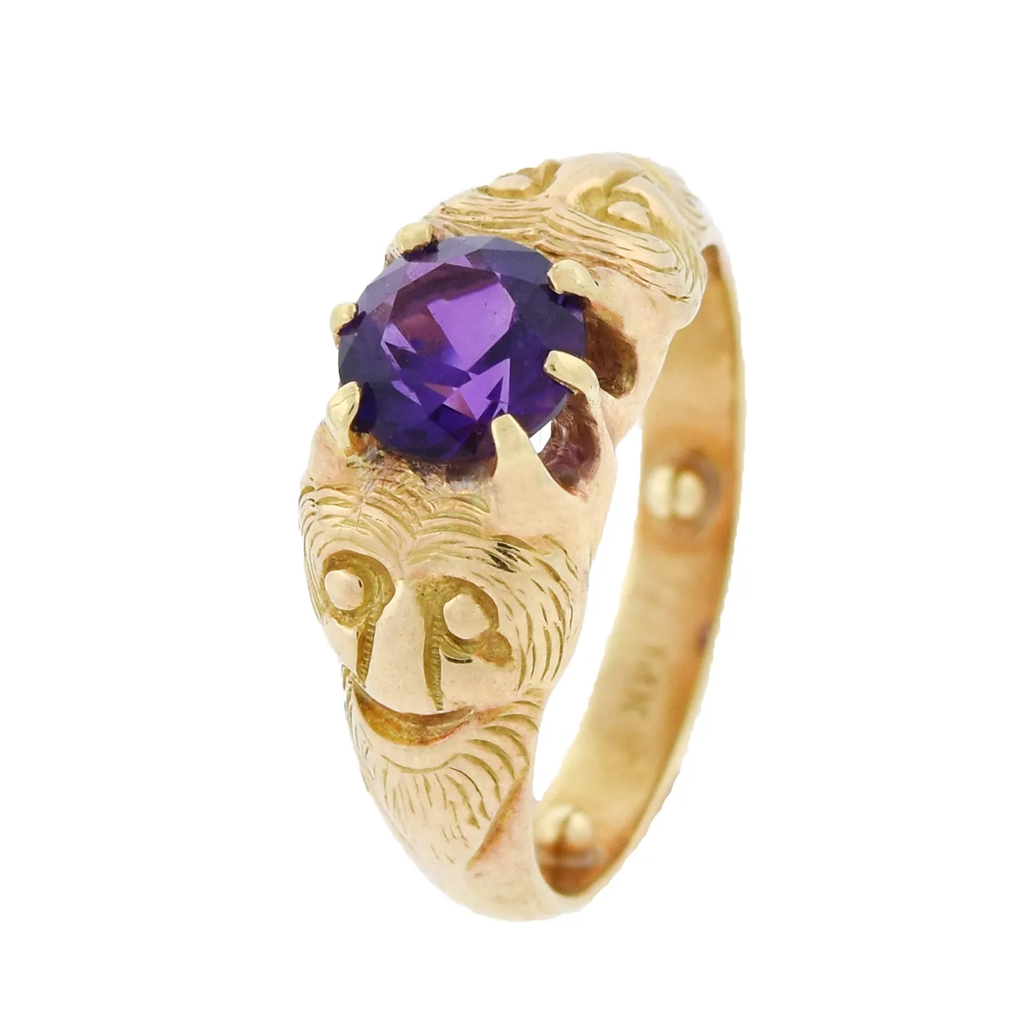 Art Nouveau 14kt Amethyst Smiling Devil Figural Ring