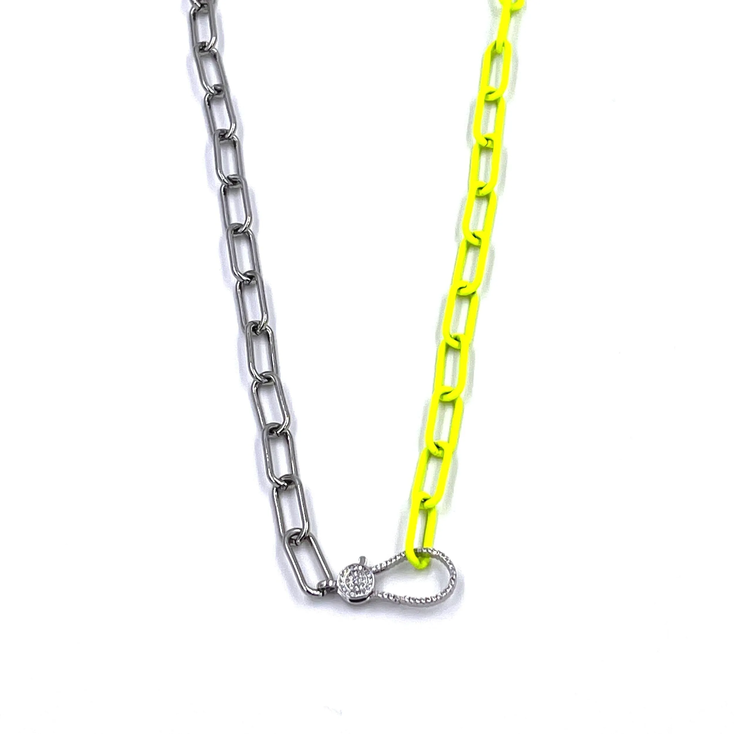 Ashley Gold Stainless Steel Double Yellow Enamel CZ Clasp Necklace