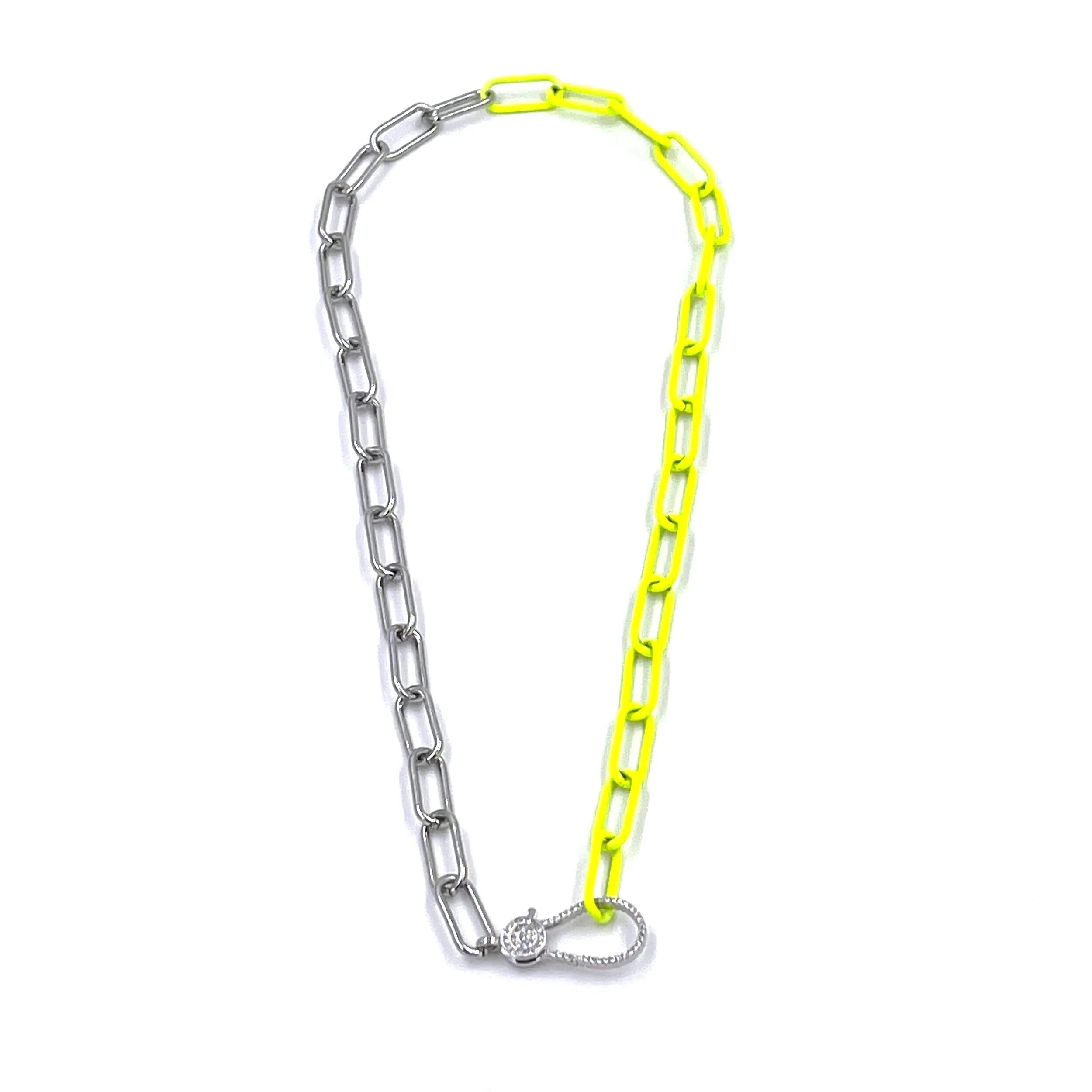 Ashley Gold Stainless Steel Double Yellow Enamel CZ Clasp Necklace