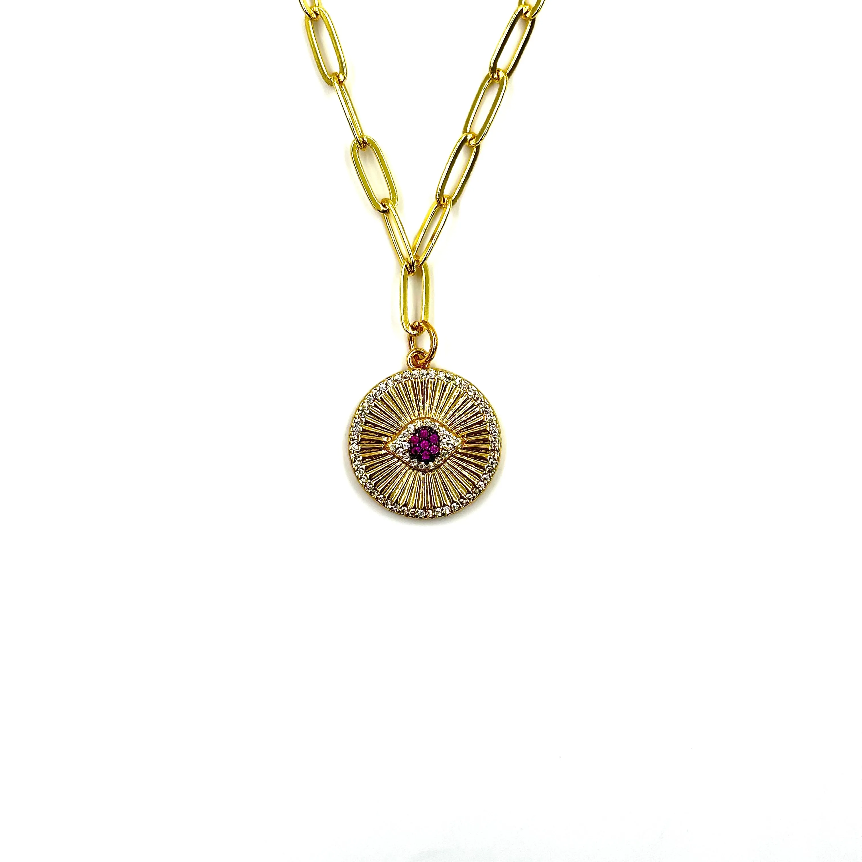 Ashley Gold Stainless Steel Gold Plated Colored CZ Disc Pendant