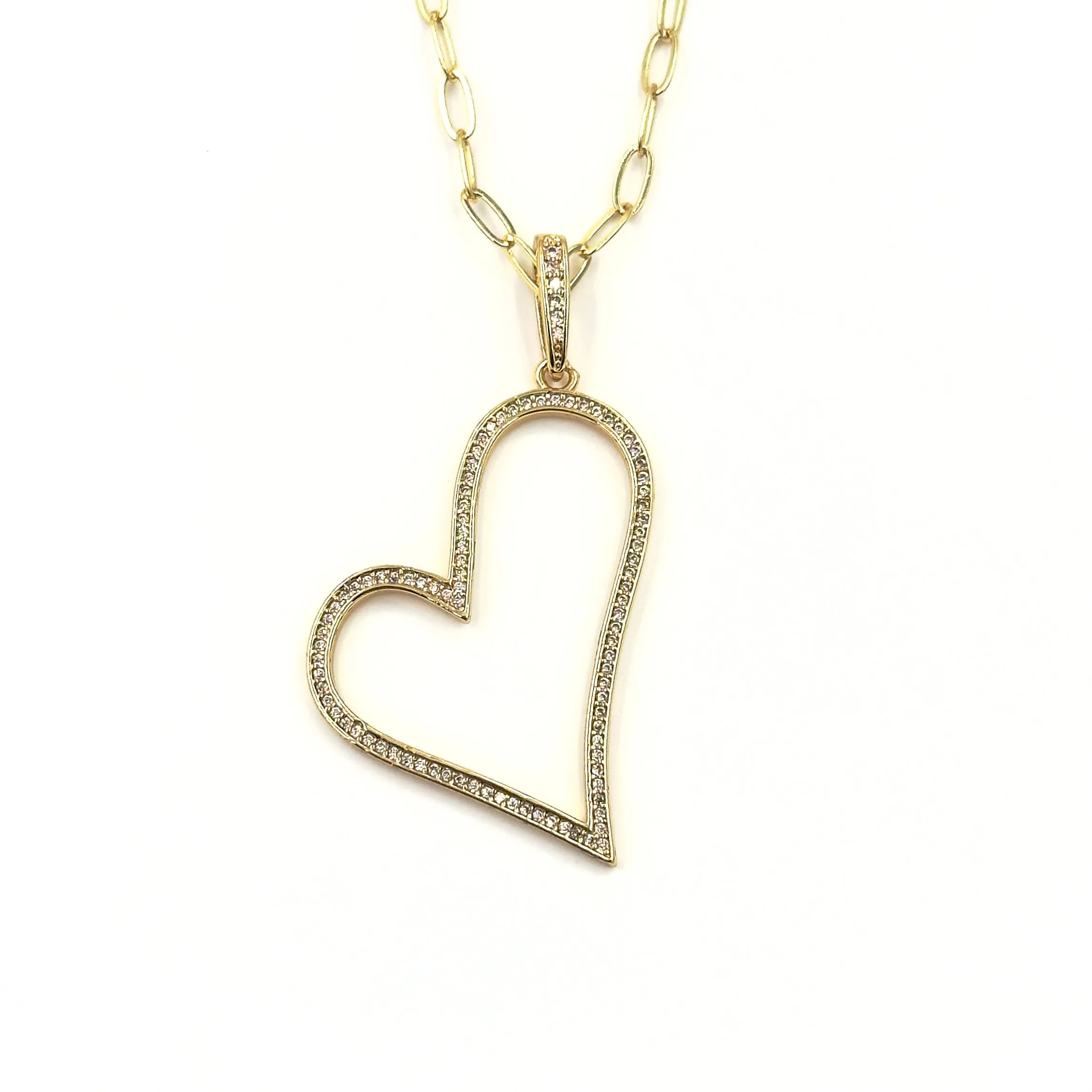 Ashley Gold Stainless Steel Gold Plated CZ Open Heart Pendant Long Necklace