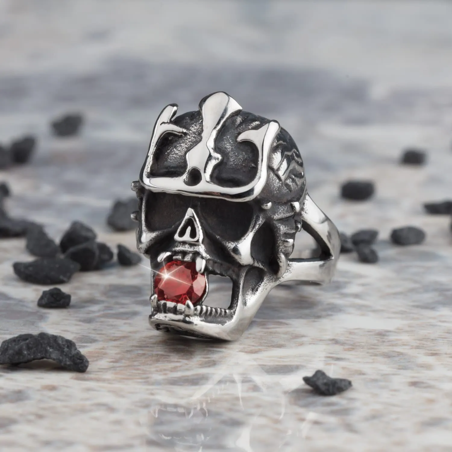 Azteca Skull Steel Men's Ring