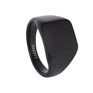 Black IP Finish Stainless Steel Square Signet Ring  - Size 8