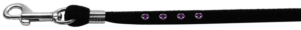 Black Velvet Leash Silver Hardware Amethyst Stones