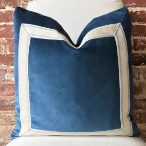 Blue Velvet with Tape Trim Pillow