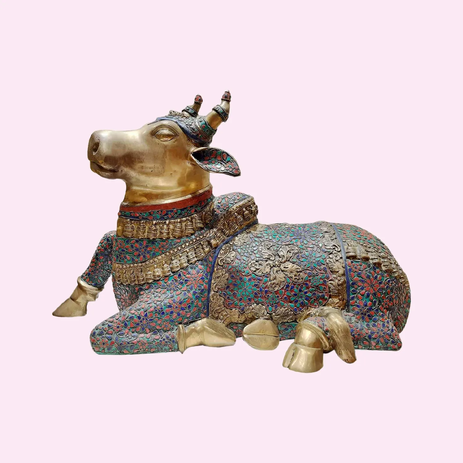 Brass Nandi with Stonework 35 x 21 in