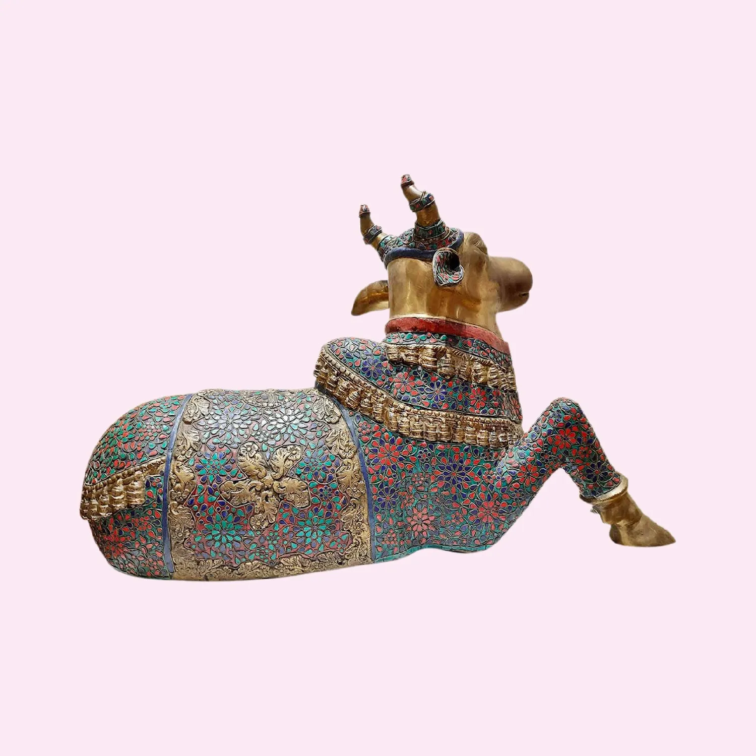 Brass Nandi with Stonework 35 x 21 in