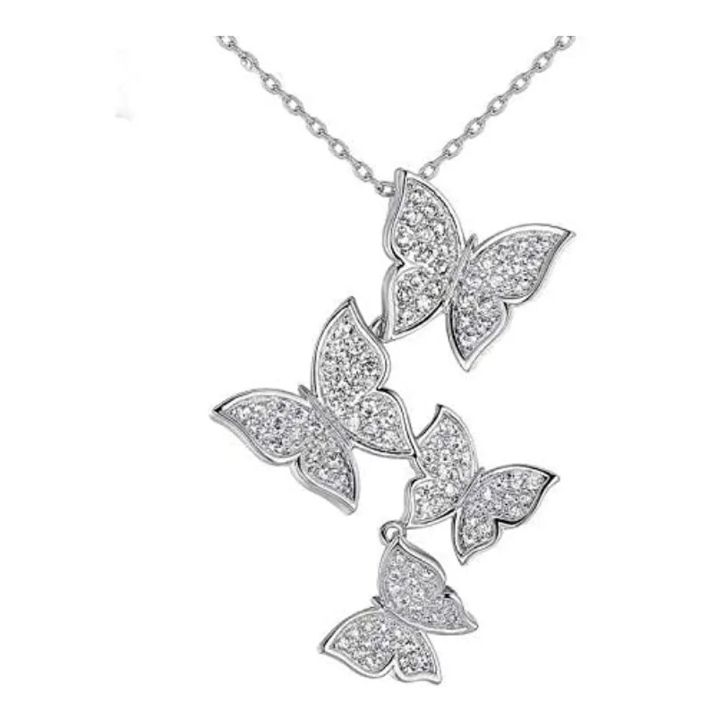 Butterfly Family Necklace Diamond Butterfly Pendants Jewelry Butterfly Chain Birthday Gift 925 Sterling Silver 18in.