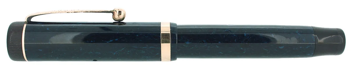 C1927 PARKER JUNIOR DUOFOLD BLUE ON BLUE LAPIS FOUNTAIN PEN BROAD LEFT OBLIQUE NIB RESTORED