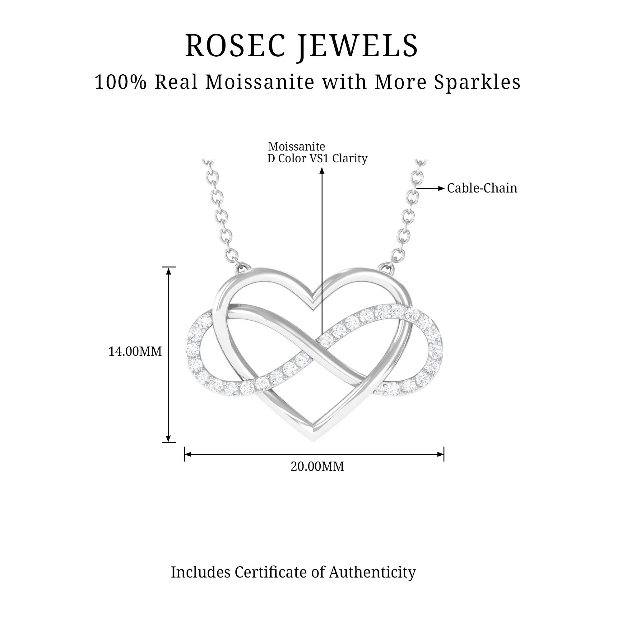 Certified Moissanite Infinity Heart Necklace