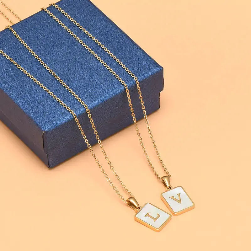 Chain Necklaces with natural shell pendant with initial letters