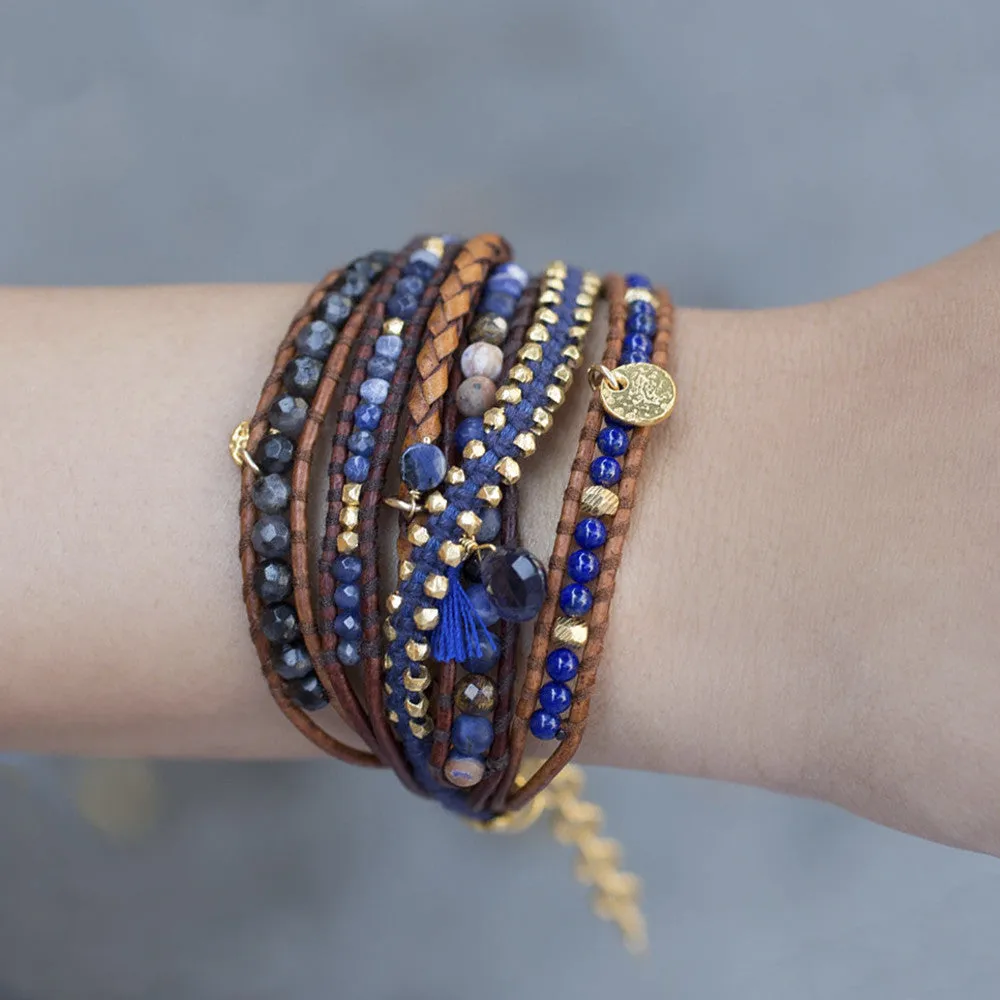 Chan Luu Navy Mix Leather Strand Bracelet