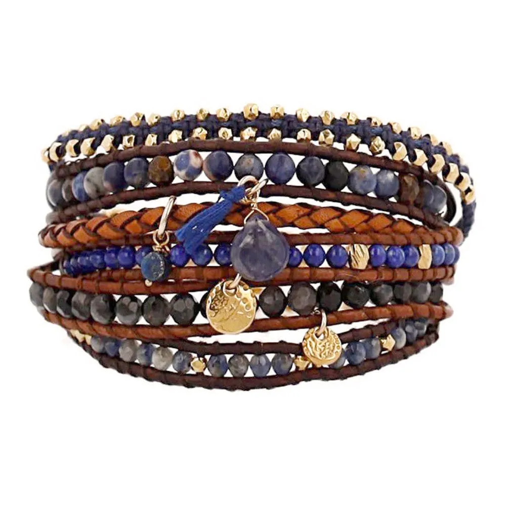 Chan Luu Navy Mix Leather Strand Bracelet