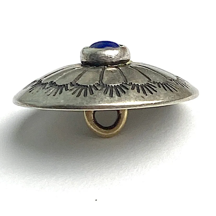 Concho Sunflower Button with "Lapis" Stone, Nickel Silver 13/16"   #SW-223