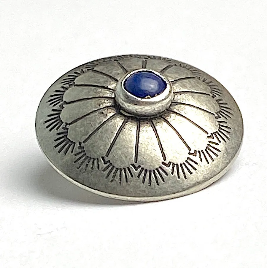 Concho Sunflower Button with "Lapis" Stone, Nickel Silver 13/16"   #SW-223