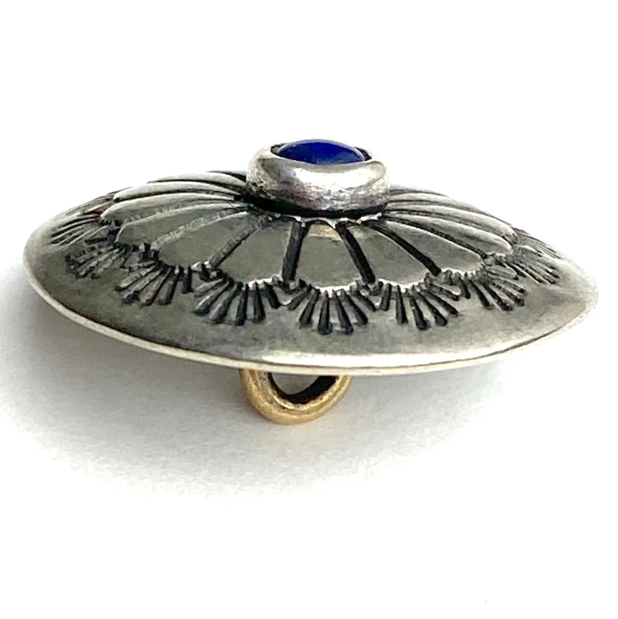 Concho Sunflower Button with "Lapis" Stone, Nickel Silver 13/16"   #SW-223