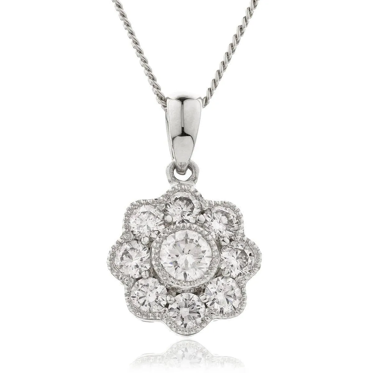 Diamond Flower Cluster Pendant with Halo