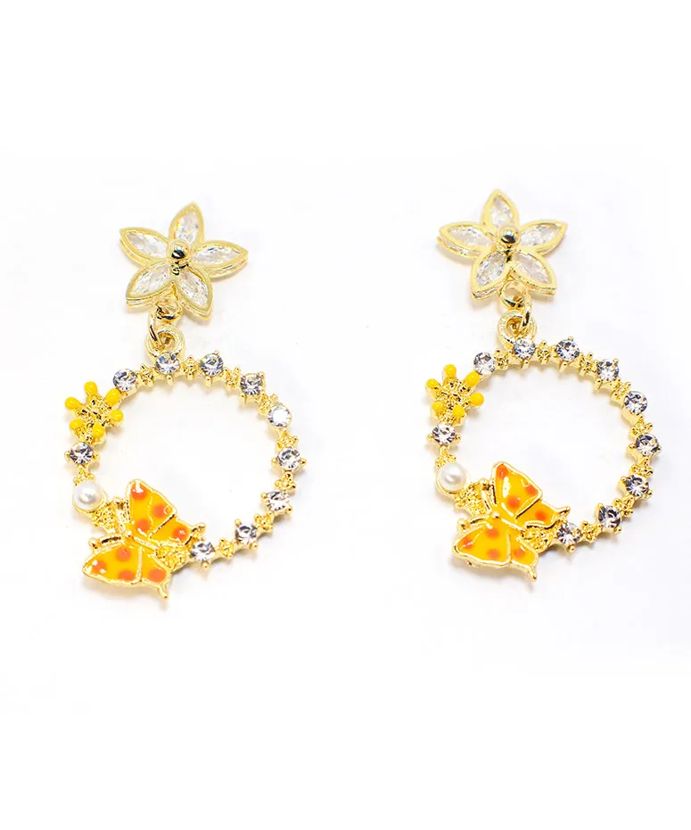 DIY Yellow Butterfly Floral Zircon Drop Earrings LY1785