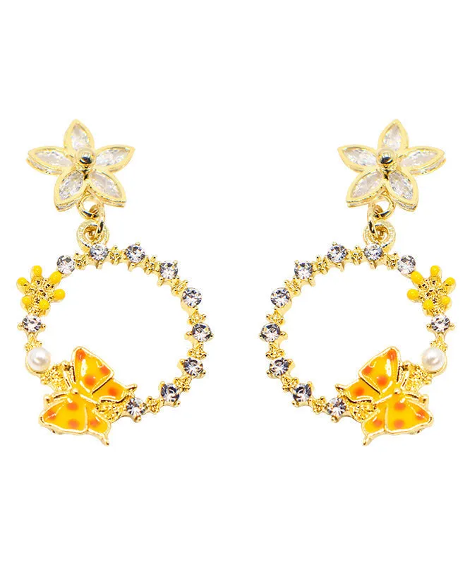 DIY Yellow Butterfly Floral Zircon Drop Earrings LY1785