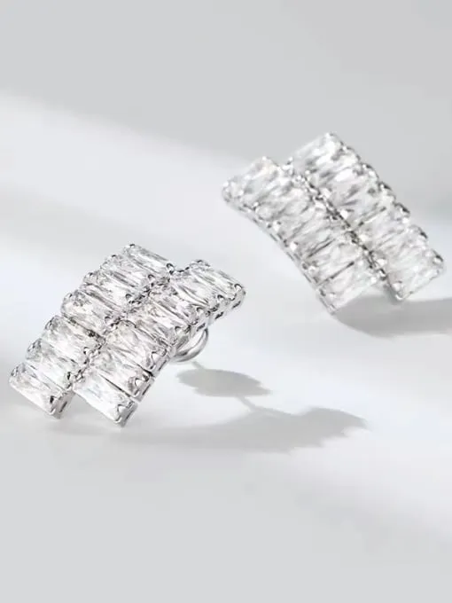 Double Row Diamond Baguette CZ Sterling Silver Event Post Earrings