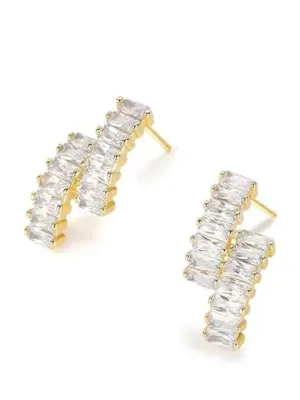 Double Row Diamond Baguette CZ Sterling Silver Event Post Earrings