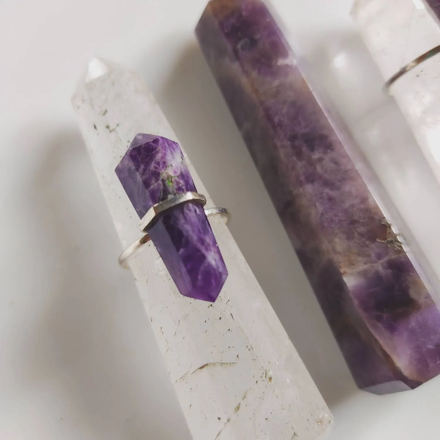 Double Terminated Amethyst Crystal Ring