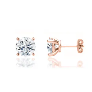 DOVE - Round Lab Diamond 18k Rose Gold Stud Earrings