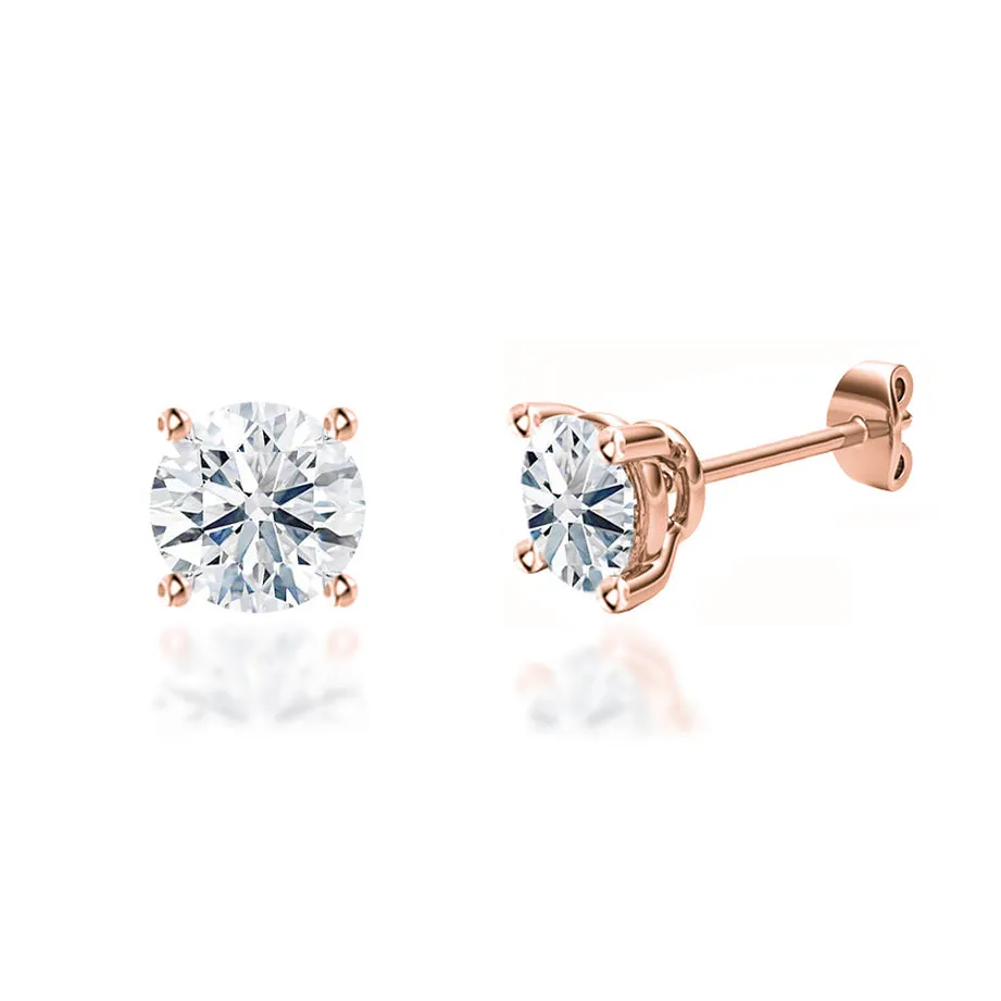 DOVE - Round Lab Diamond 18k Rose Gold Stud Earrings