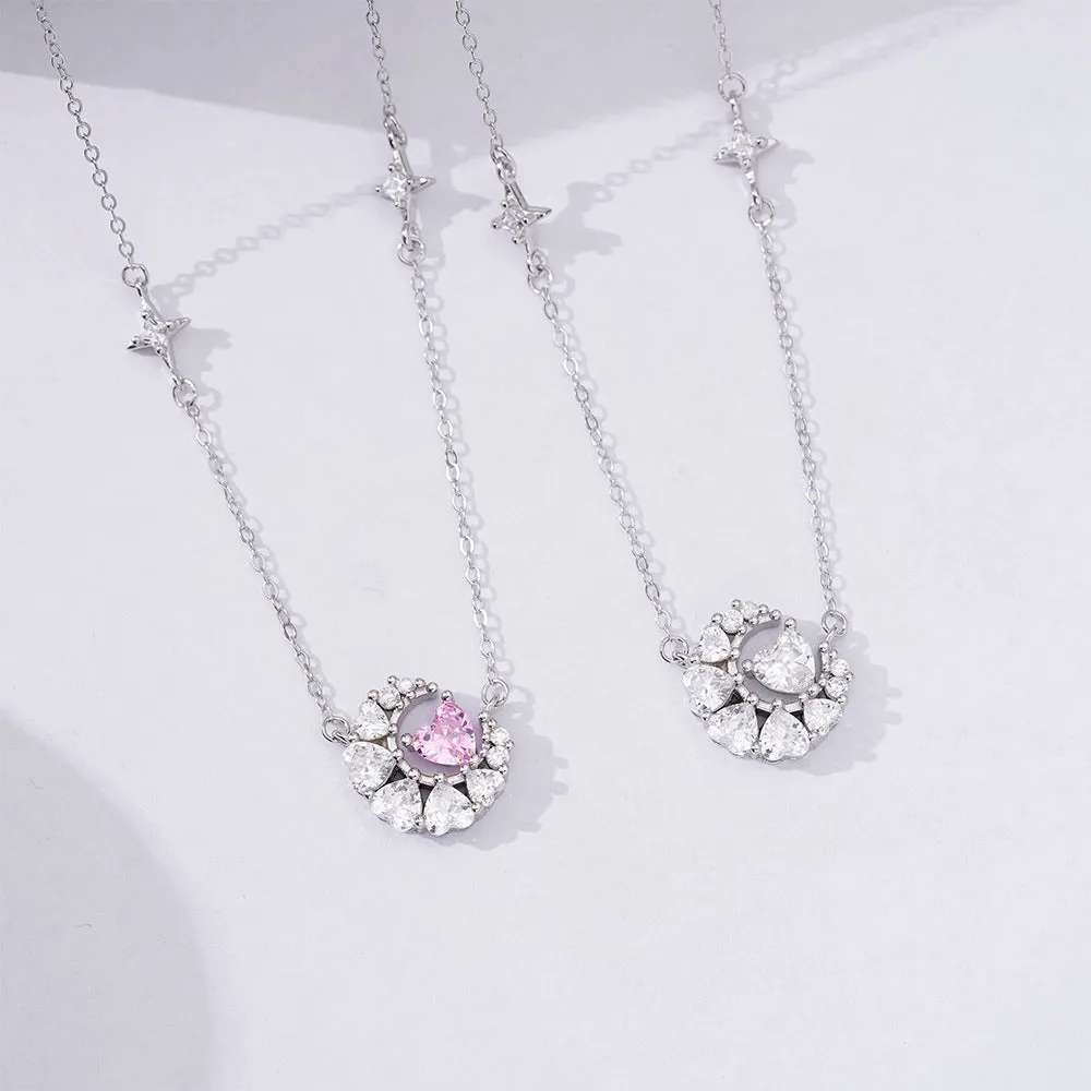 Dream Moon Heart Shape Zircon Silver Necklace