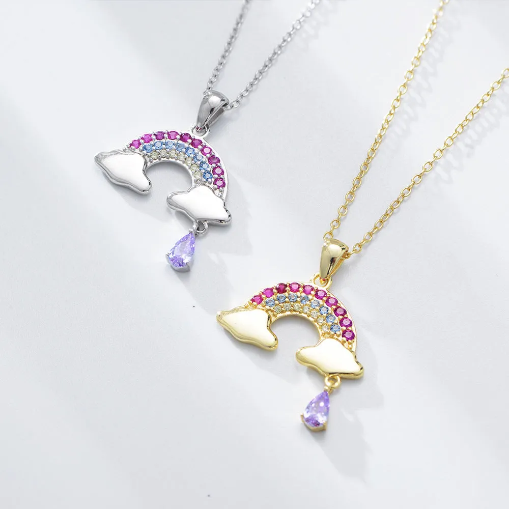 Dream Rainbow with Colourful Zircon Pendant Silver Necklace for Women