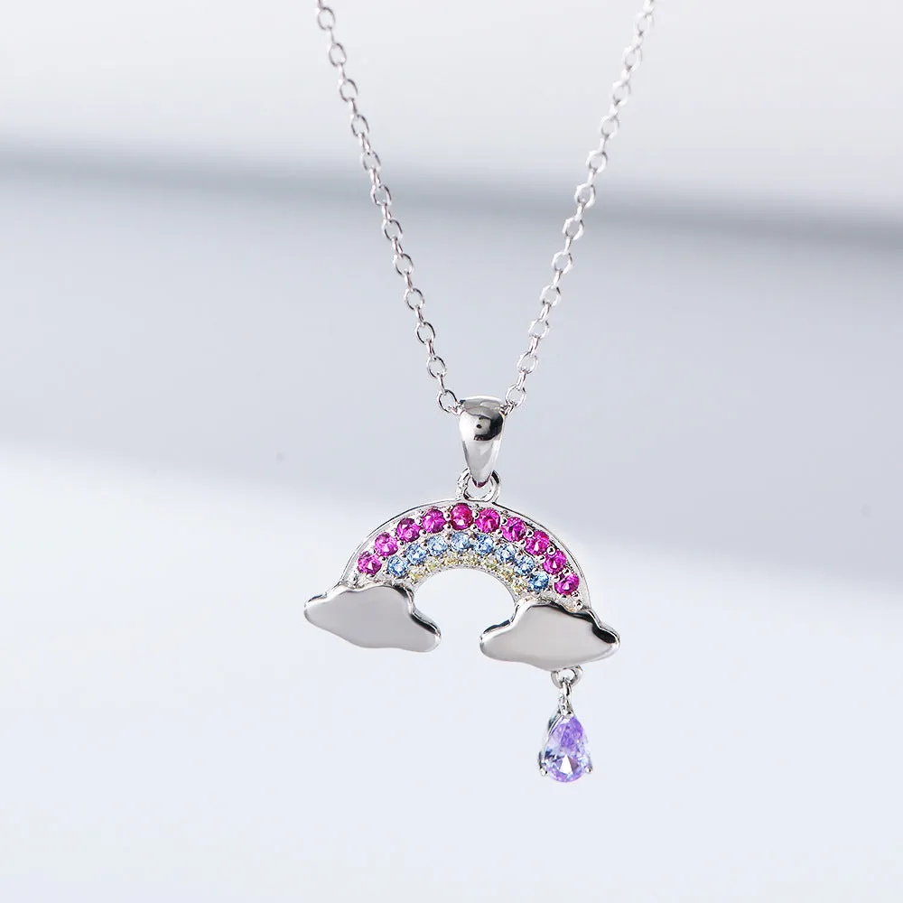 Dream Rainbow with Colourful Zircon Pendant Silver Necklace for Women