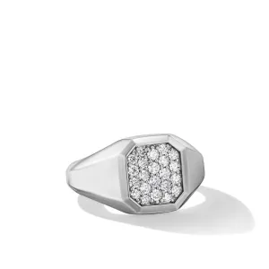 DY Gents Streamline Signet Ring in Sterling Silver with Diamonds, 14mm