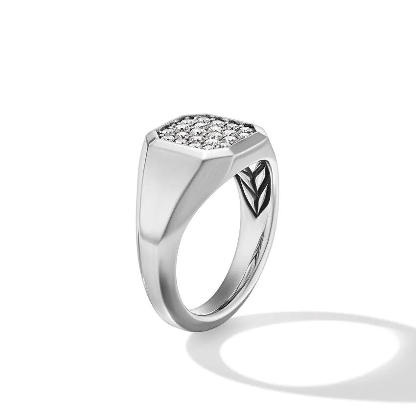 DY Gents Streamline Signet Ring in Sterling Silver with Diamonds, 14mm