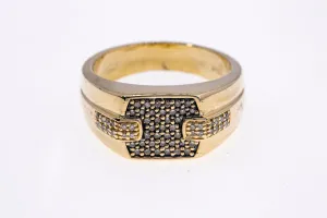 Effy Cognac Diamond Pave Signet Band 14K 585 Yellow Gold Ring Size 10 1/2